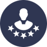 Navy blue circular icon with a white silhouette and five stars, representing expertise and professional experience in handyman services.