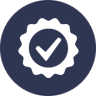 Navy blue circular badge icon with a white checkmark, representing guaranteed quality and professional handyman service.